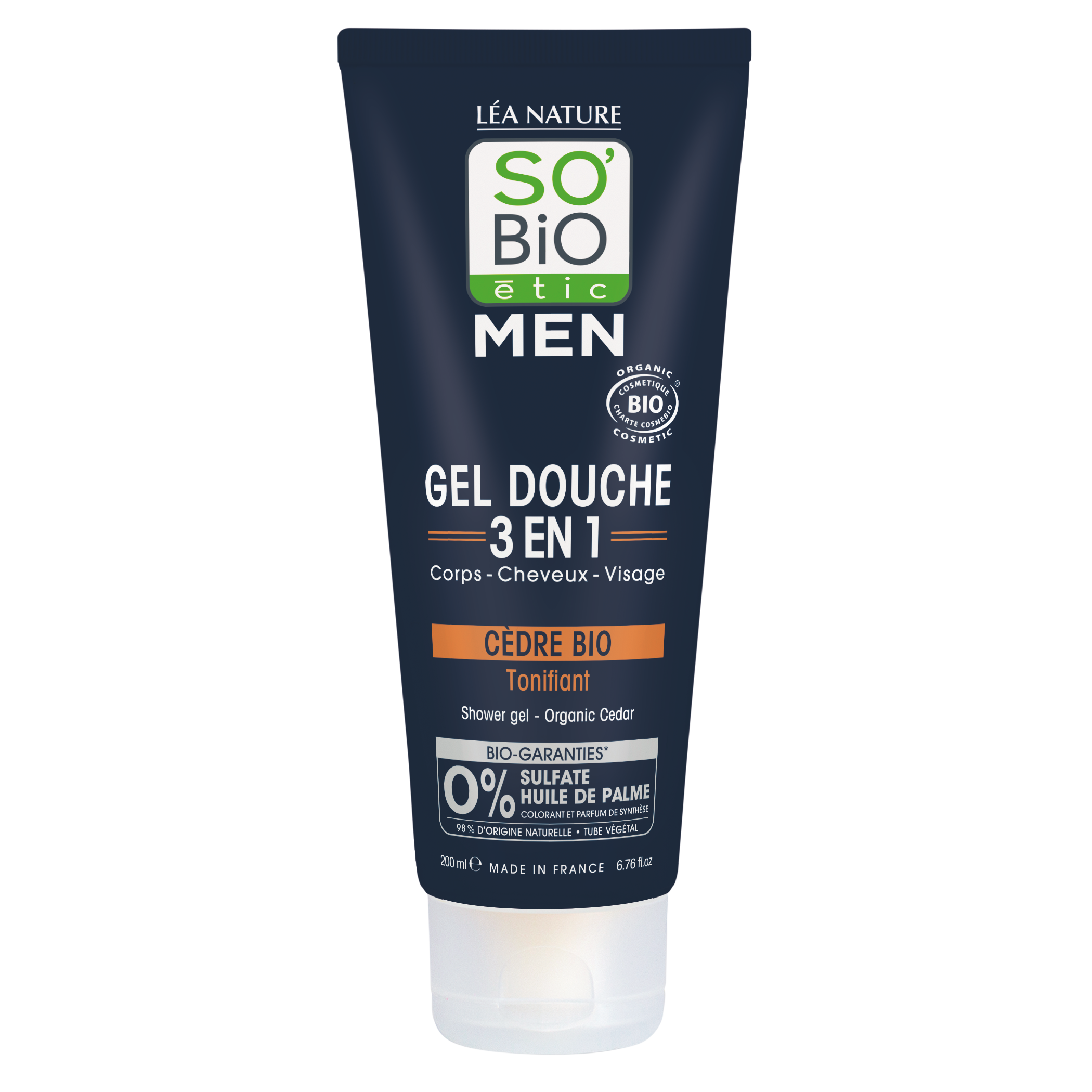 SB_20DCHE_20MEN_20CEDRE_20200ML_20COEMEN_20DOUCHES1341037ANGLE_CENTRE1 SO’BiO étic Gel sprchový MEN 3v1 - tonizující cedr BIO (200 ml) - na tělo, obličej i vlasy